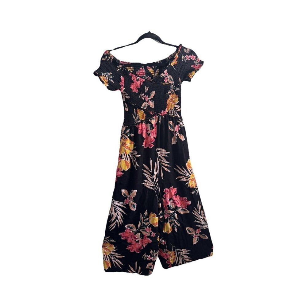 Patrons Of Peace Floral Crossed Front Smocked Top Wide Leg Romper Size XS